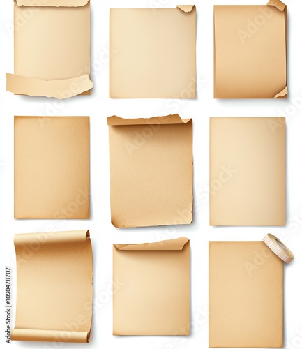 Wallpaper Mural Collection of nine vintage paper sheets with curled edges, isolated on white background Torontodigital.ca
