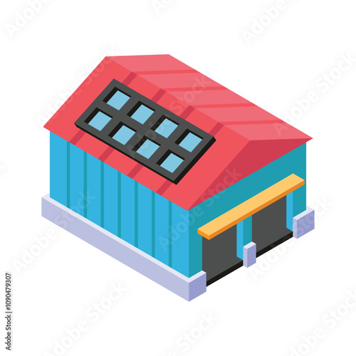 Customizable isometric icon of warehouse in trendy style