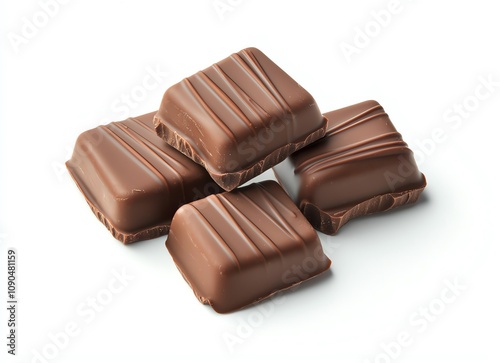 Delicious milk chocolate squares arranged on a white background, showcasing a textured surface, perfect for dessert lovers and confectionery advertising.