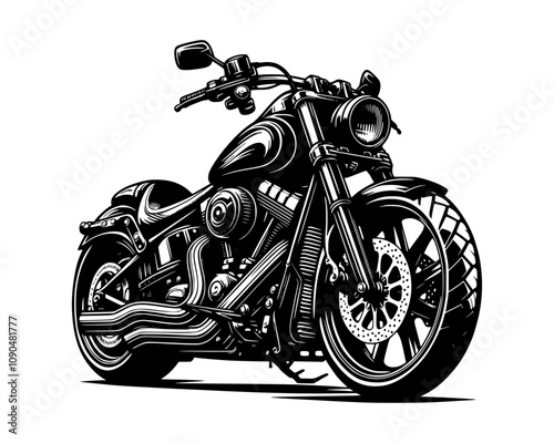 A silhouette vector of a large and heavy displacement motorcycle.