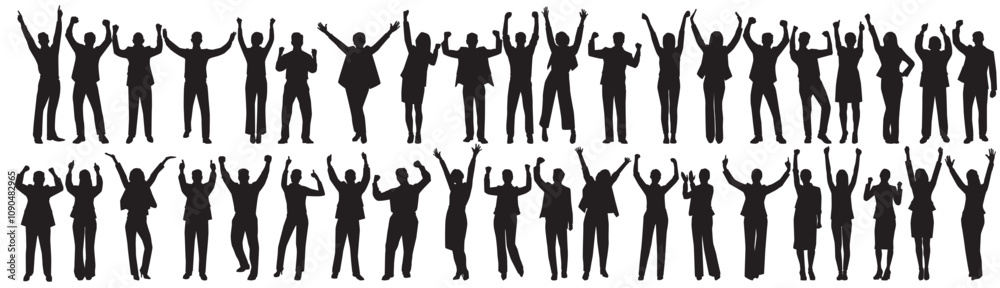 Obraz premium business success people raising hands silhouettes.