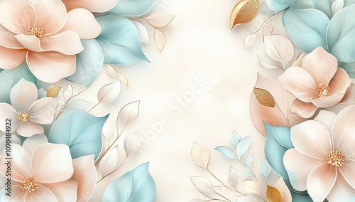 Elegant floral background with pastel-colored flowers and leaves, creating a serene and sophisticated aesthetic perfect for design projects and seasonal themes.