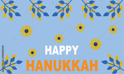 Happy Hanukkah greeting card with symbols of Jewish holiday. Template for banner, flyer, poster, background with vector place for your text. Vector illustration. EPS 10