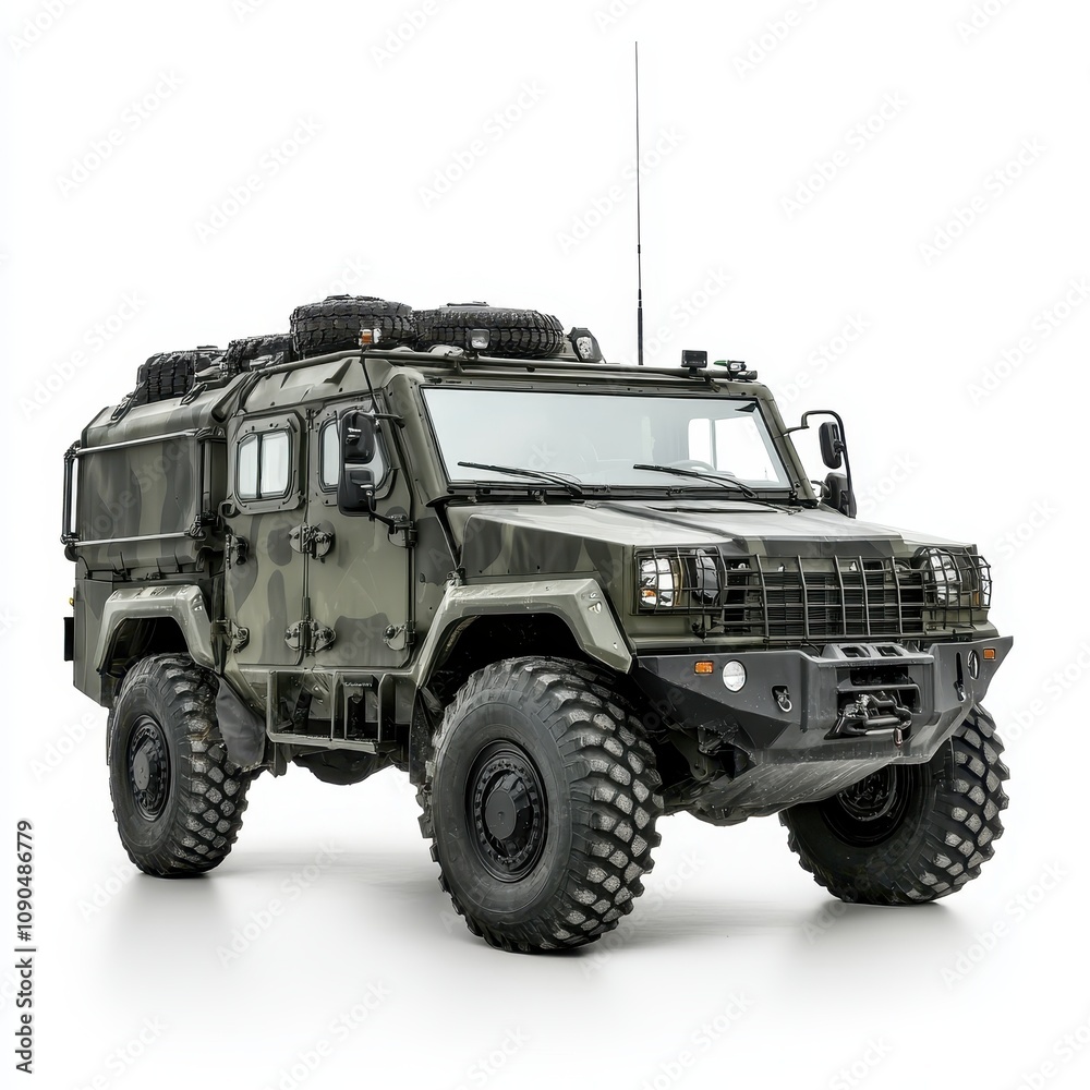 Obraz premium Military-style off-road vehicle designed for rugged terrain and tactical operations.