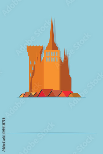 Paper cut medieval Castle or Churh Paper art style. 