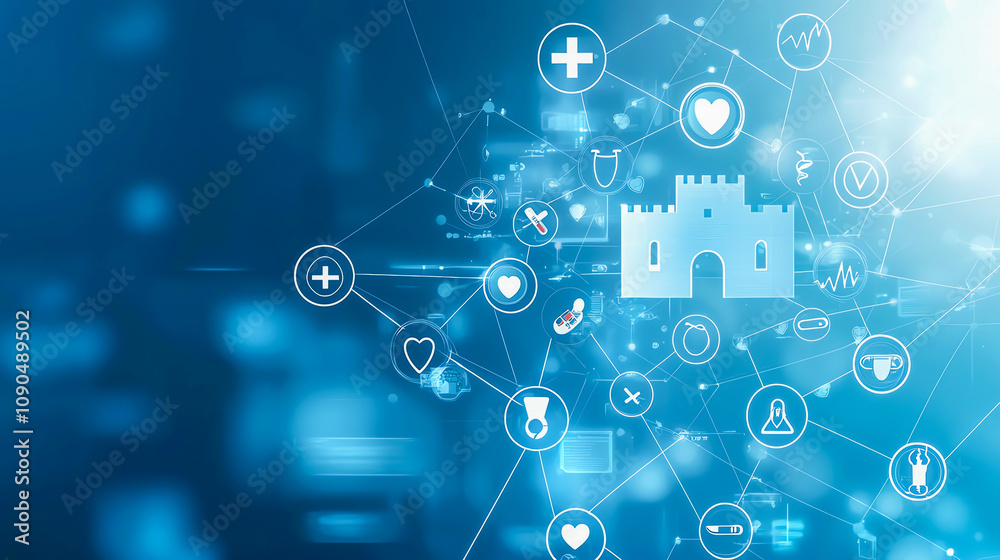 custom made wallpaper toronto digitalFuturistic digital network with glowing icons and symbols, representing technology and communication