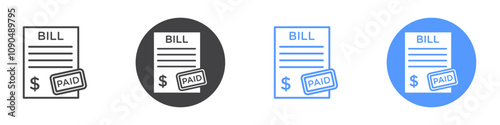 Bill paid icon flat line symbol set.