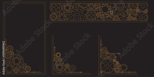 Corner, frame, and border of hand-drawn gears in a doodle sketch style, colorful and symbolic of teamwork, business ideas, and progress.