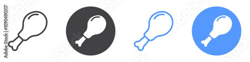 Chicken leg icon flat line symbol set.