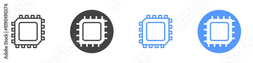Chip icon flat line symbol set.