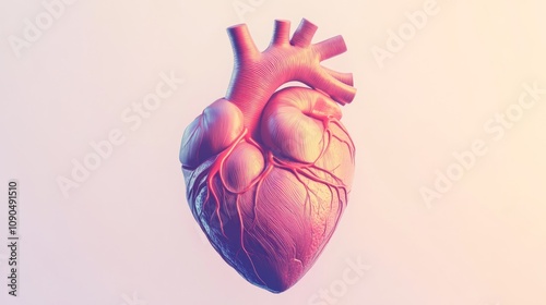 A 3D-rendered heart model showcasing anatomical details and vascular structures. photo