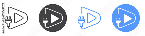 Plug and play icon flat line symbol set.