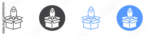 Product release icon flat line symbol set.