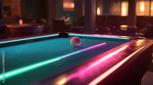 Neon Lit Pool Table With Single Ball photo