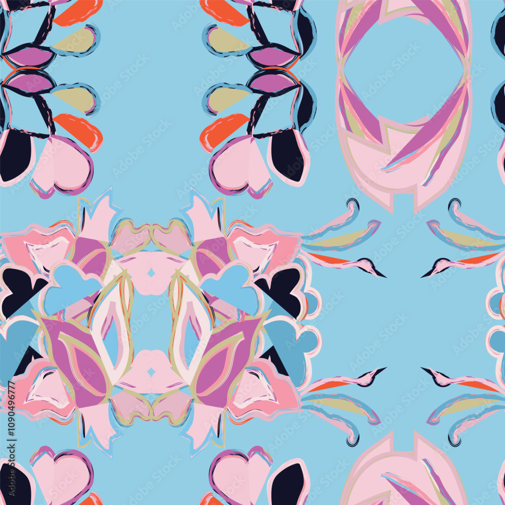 Grunge floral seamless pattern. Abstract contemporary seamless pattern template with brush strokes floral motif. Grunge floral seamless pattern. Abstract contemporary seamless pattern template with brush strokes floral motif.