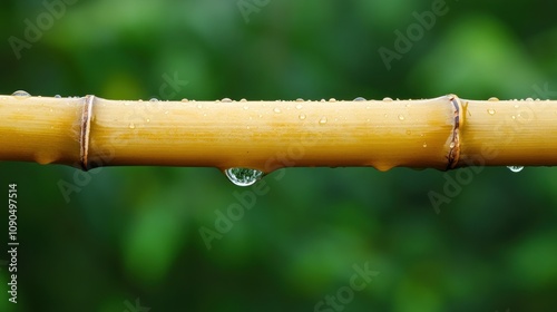 A close-up of a bamboo stalk with droplets of water, highlighting nature's beauty.