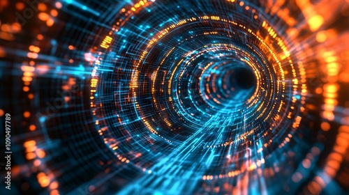 Wallpaper Mural Techno Neon Wire Cable Tunnel - Futuristic 3D Illustration with Digital Lines, Dynamic Patterns, and Vivid Colors for Technology Backgrounds Torontodigital.ca