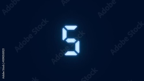 Neon bright glowing countdown timer from 10 to 0 seconds