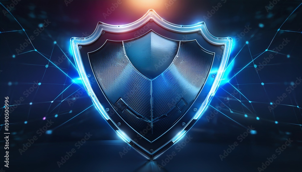 Fototapeta premium A glowing digital shield symbolizing protection and cybersecurity against modern threats.