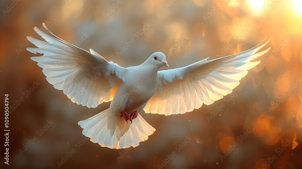 Fototapeta premium Depiction of the holy spirit as a white dove. AI generated