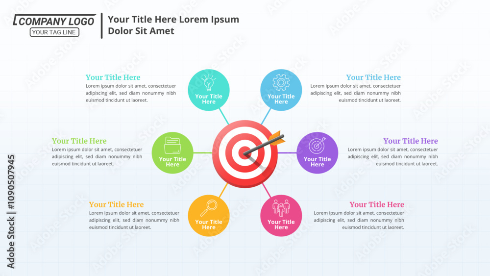 Fototapeta premium Goals Infographic With 6 Steps and Editable Text for Business Presentation, Poster, Banner and Booklet.