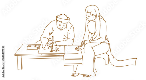 Old master is writing ancient letter for everyone in lunar new year.