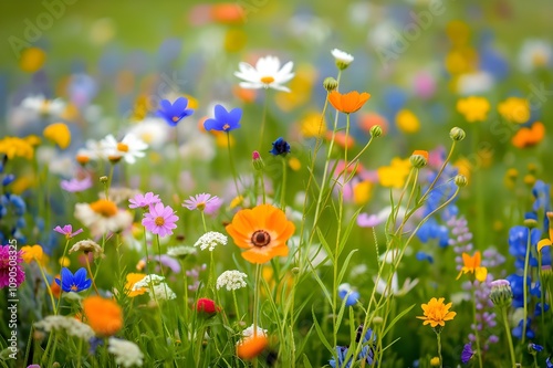 A stunning display of wildflowers fills the field, creating a colorful and serene landscape under the open sky.