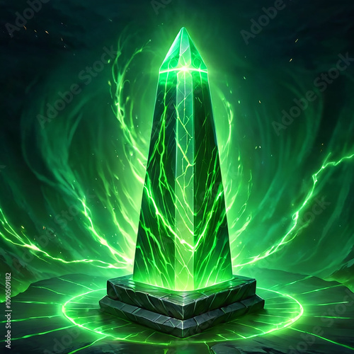 Glowing Green Crystal Obelisk Magic Ritual photo