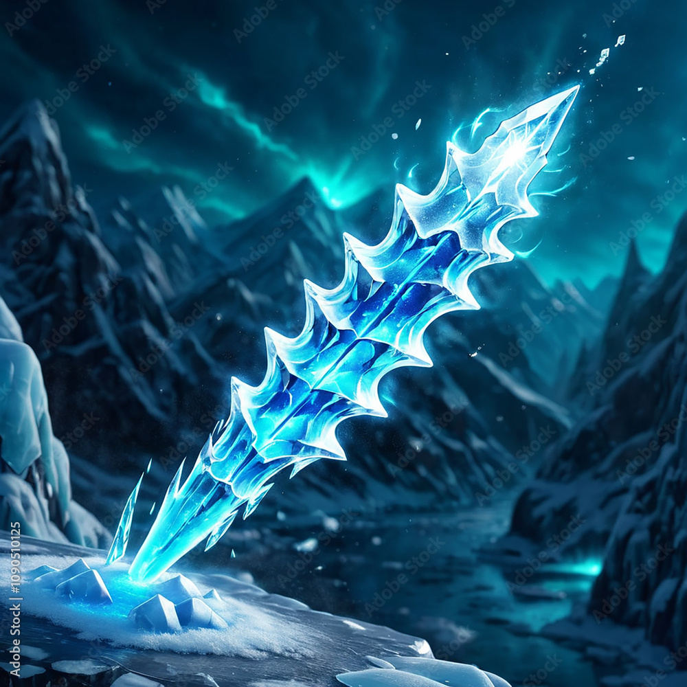 Obraz premium Frozen Glacial Weapon, Ice Crystal Blade, Fantasy