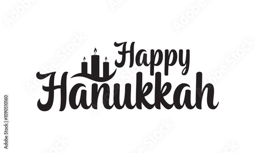 Happy Hanukkah holiday lettering calligraphy. Template for greeting card, banner, poster, invitation, flyer. isolated on white and black background. vector illustration. EPS 10
