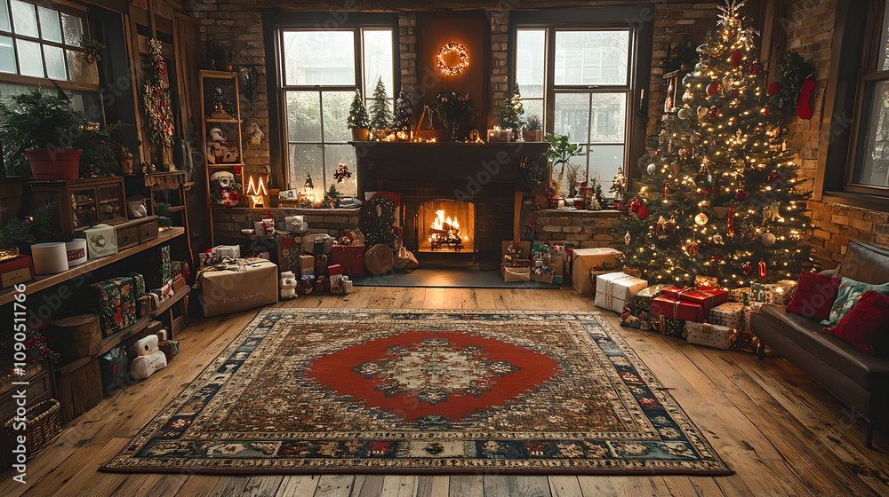 Obraz premium Cozy Rustic Eco-Friendly Holiday Living Room