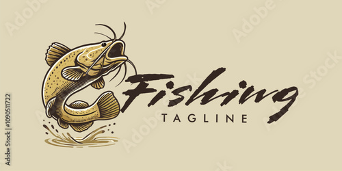 Flathead catfish hand drawn flat design illustration vector for fishing brand business