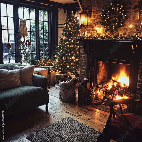 fireplace with christmas decorations