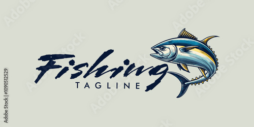 tuna fish illustration for fishing logo flat design hand drawn