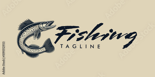 sauger fish illustration for fishing logo flat design hand drawn
