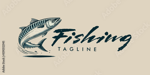 vector illustration of a mackerel fish jump for fishing brand business
