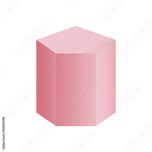 Vector pentagonal prism with gradients and shadow for game, icon, package design, logo, mobile, ui, web, education. 3D pentagonal prism on a white background. Geometric figures for your design.