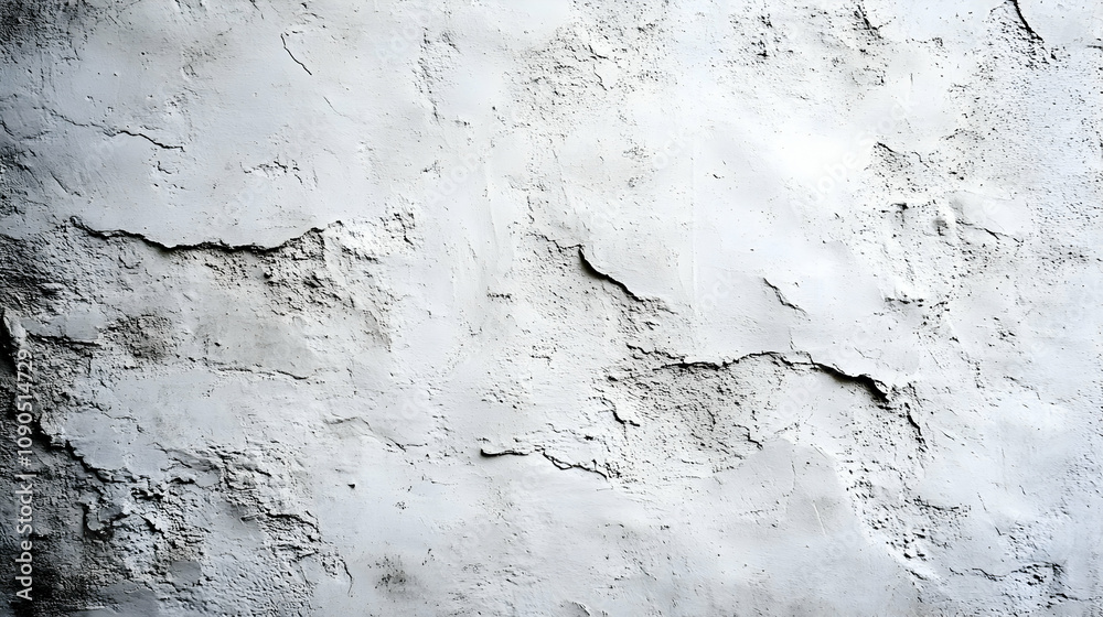 Fototapeta premium Distressed White Concrete Wall Texture with Cracks and Uneven Surface, Abstract Background for Design