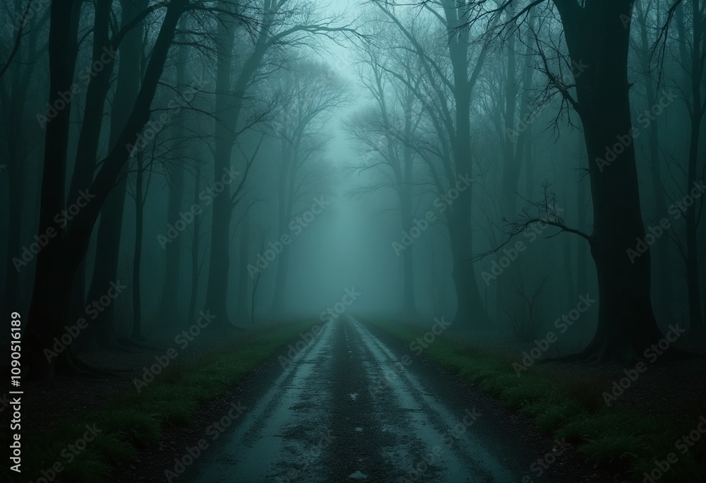 Fototapeta premium A mysterious road in an oppressing swamp, little traveled and questionable, fantasy style, dreamlike fantasy art, movie screencap