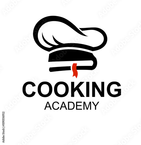 Cooking academy logo template, chef school course logo icon with chef hat and book 