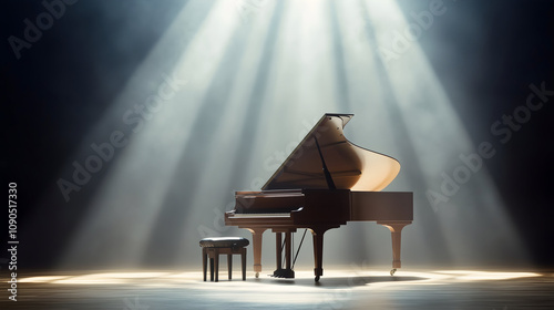 Empty Stage Theater Mahogany Wood Grand Piano Spotlight Poster Background photo