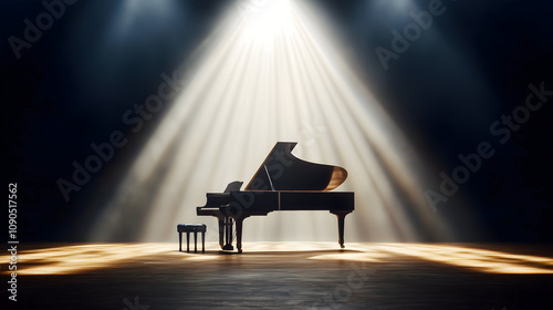 Empty Stage Theater Mahogany Wood Grand Piano Spotlight Poster Background