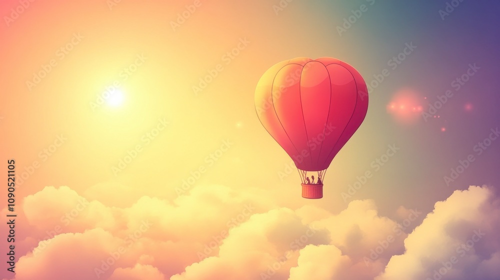 Obraz premium Vintage Hot Air Balloon Flying in a Bright Sky