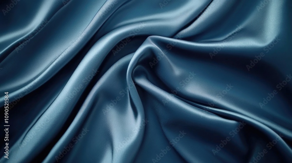 Fototapeta premium Luxurious dark blue satin silk fabric with a softly draped texture, ideal for garments and drapery, showcasing a refined and trendy surface.