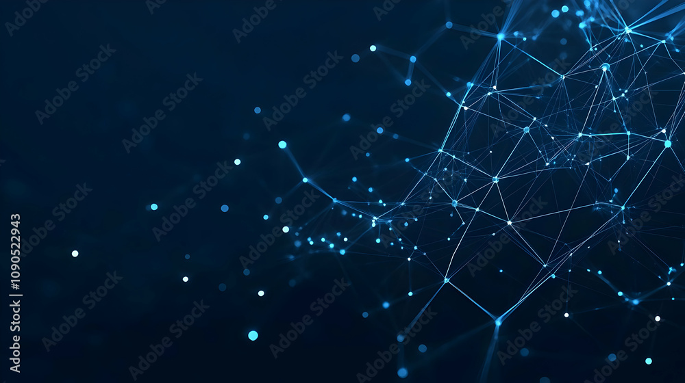 Fototapeta premium Abstract Blue Network with Interconnected Glowing Points and Lines in a Dark Background