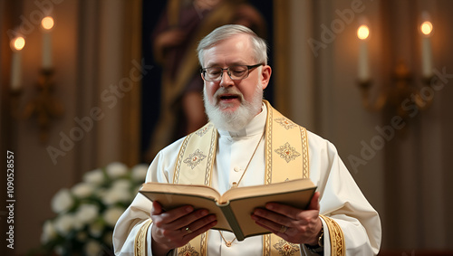 portrait of priest reciting the gospel photo