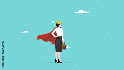 businesswoman with queen costume ambitious to achieve success, mentality for running a business, confidence businesswoman concept, high performance businesswoman