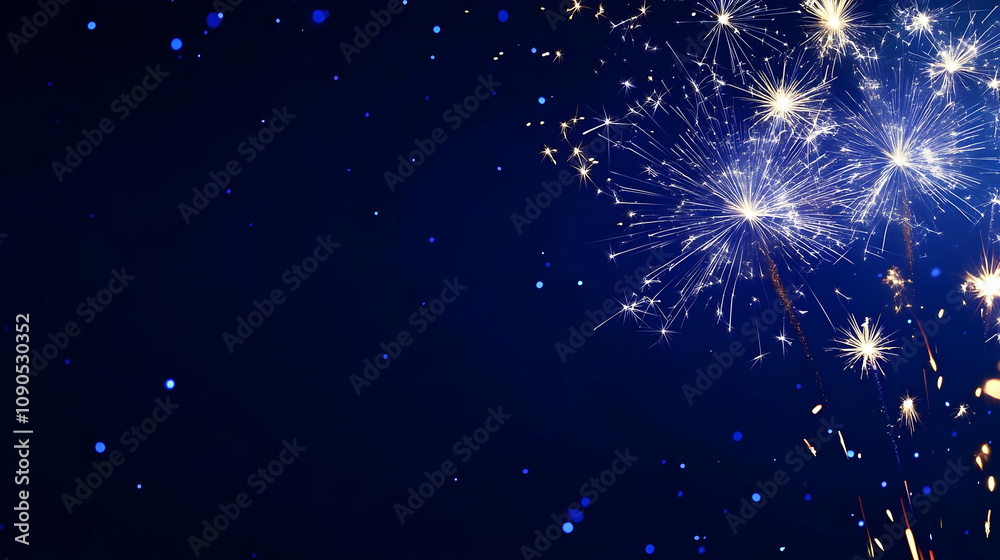 Fototapeta premium Abstract Sparkler Fireworks Display on a Dark Blue Background with Glitter