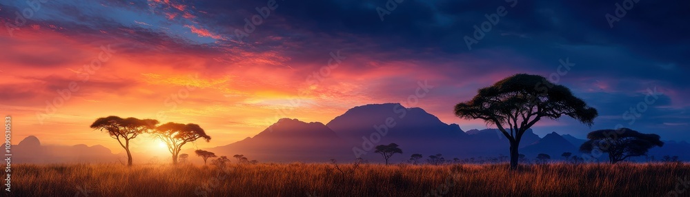 Obraz premium Lively savanna biome showcasing its resourceful ecosystem and vibrant wildlife in harmony.