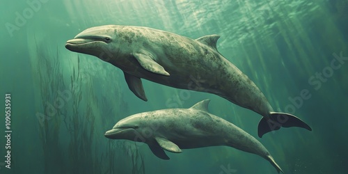 South Asian river dolphins represent two distinct species of toothed whales from the genus Platanista, thriving in freshwater habitats. These unique South Asian river dolphins face endangerment photo